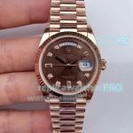 EWF Swiss Movement Rolex Day-Date Replica Watch Rose Gold President Brown Diamond Dial